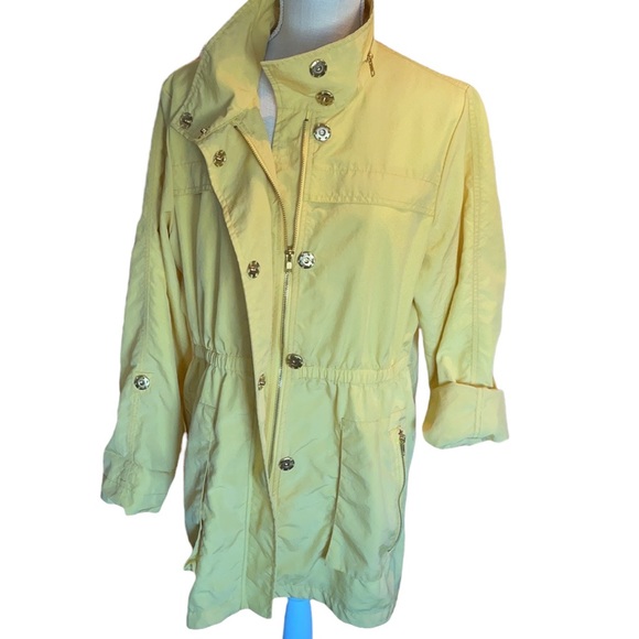 Butter Yellow Windbreaker Rain Jacket Zipper Pockets & Front Closure & Snaps L - Picture 3 of 8